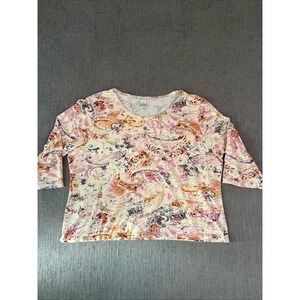 Orvis Top Blouse Women XL Paisley Geometric Print Multicolor Casual Preppy